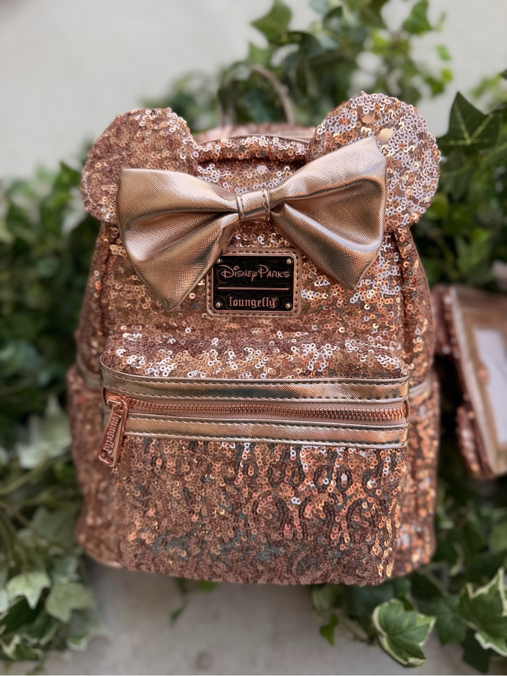💗 NWT Loungefly Rose Gold Sequin Minnie Ear Mini Backpack with Coin Purse - Picture 3 of 5